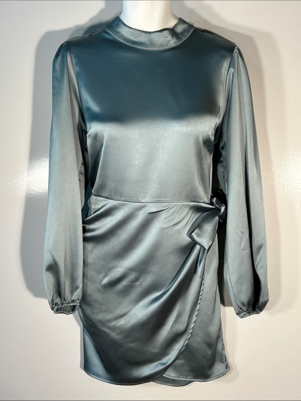 CEst. 1946 SZXL Dusty Blue Satiny Midi Dress Wedding Dressy Formal Cocktail Chic